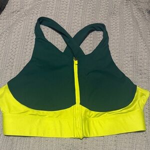 Fabletics Dark Green and Neon Yellow Sports Bra